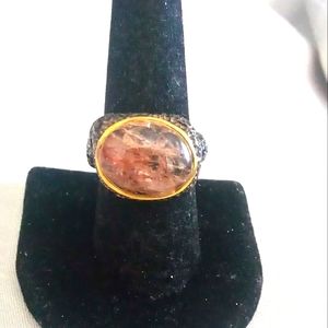 Unique high pronged natural straw quartz designer ring  Size 8